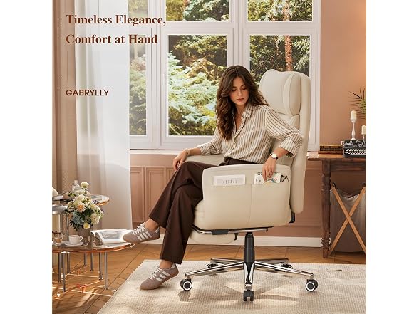 Ergonomic Criss Cross Office Chair with Footrest, Ivory