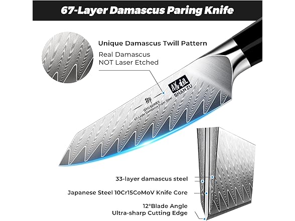 SHAN ZU 4 Inch Damascus paring knife