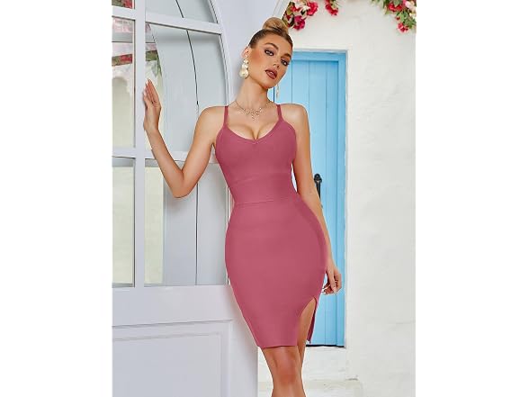 Meilun Women (L) Sexy Side Slit Bandage Dress