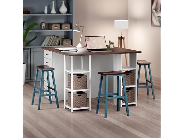 Winsome Satori Saddle Seat 29In Bar Stool Rustic Teal and Walnut