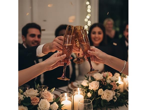 Fun Express Elegant Plastic Champagne Flutes, Amber