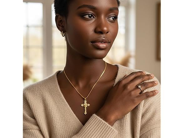 Darenli Cross Necklace Women 14K Gold Plated