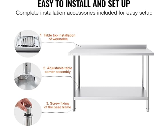 VEVOR 24 x 48 x 36 Inch Stainless Steel Work Table