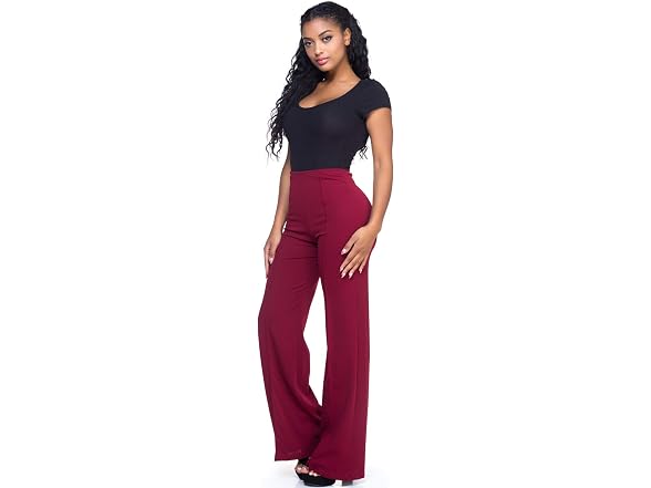 Cemi Ceri Women (M) High Waist Wide Pants Burgundy
