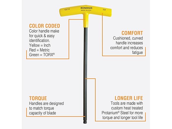 Bondhus 13190 Set of 10 T-handles sizes 3/32-3/8in
