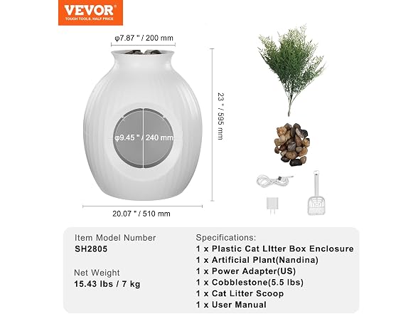 VEVOR Plant Cat Litter Box, Smart Odor