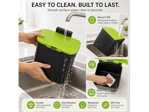 Delletir Wall Mounted Sliding Lid Trash Can (Black, 4L)