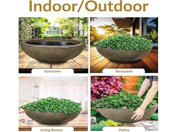 Sunnydaze Percival 20.75" Shallow Outdoor Planter Bowl - Sable