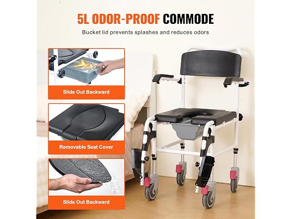 Shower Commode Wheelchair with 4 Lockable