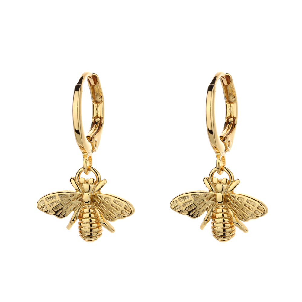 18K Gold Plated Bee Huggie Earrings - Gallery 2