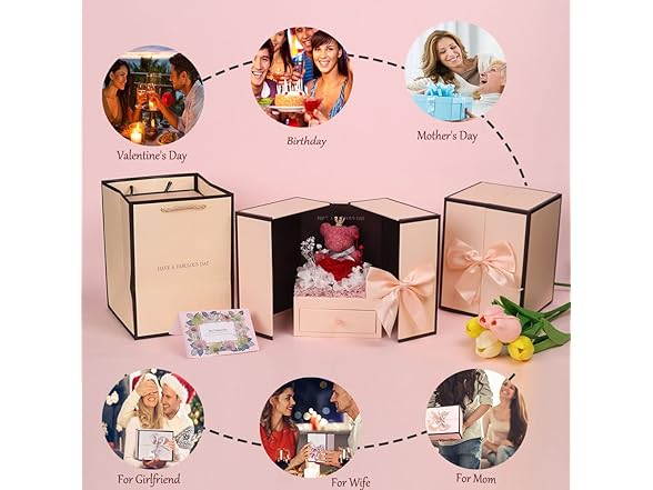 Preserved Red Rose Bear Love Necklace