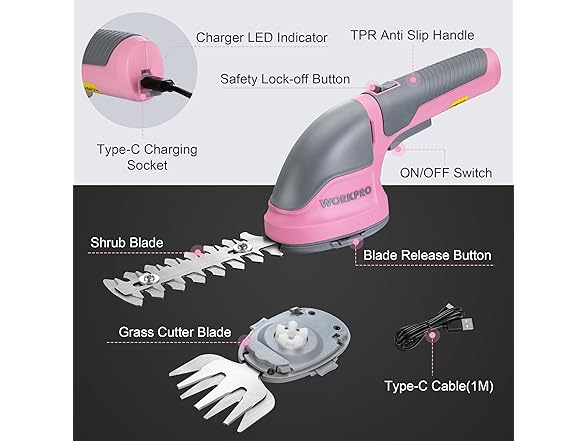 WORKPRO 2-in-1 Grass Shear Pink