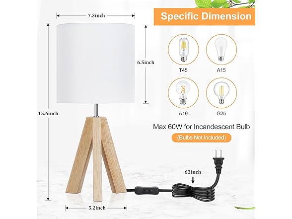 Brightever Small Wooden Tripod Table Lamp