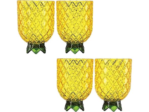 Slant Party Supplies - Set of 4 Acrylic Wine Glasses, 12-Ounce, Yellow Pineapple