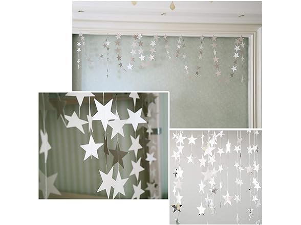 Silver Star Garland Banner Decorations