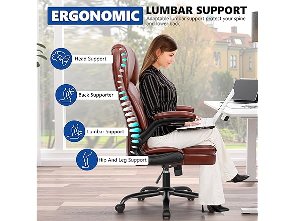 PU Leather Executive Office Chair, Ergonomic Mid-Back Comput (Open Box)