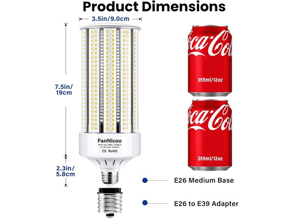 FanNicoo 2 Pack 1200W Equivalent 100W LED Corn Bulbs