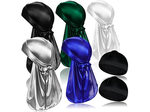 ASKNOTO 5 Pcs Silky Durag Headwraps