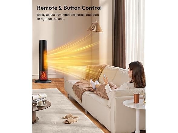 Rellytech Tower space heater with fireplace - Electric Space Heater Large Room with 3D Flame, Portable Tower Space Heaters for Office, Bedroom, 2 Modes, Thermostat, Tip-over Protection, Oscillation (Open Box)