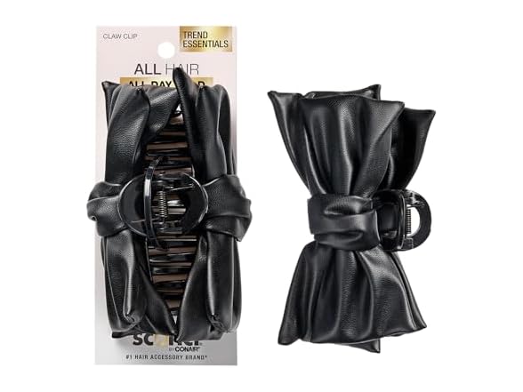 Scunci by Conair faux leather bow claw clip Black
