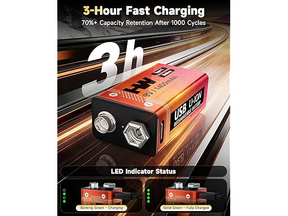 Rechargeable 9V Batteries 4 Pack