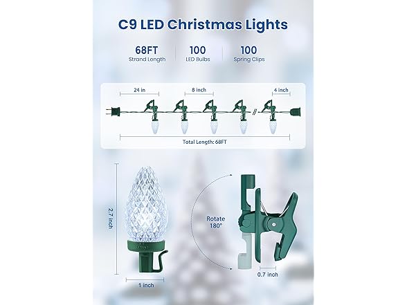 Brightown C9 LED Christmas Lights Outdoor, 68 Feet 100 LED