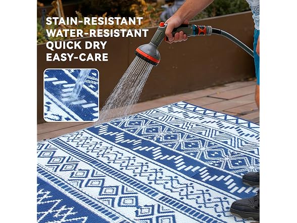 STRICKLANDHOME Outdoor Rug, Navy & White