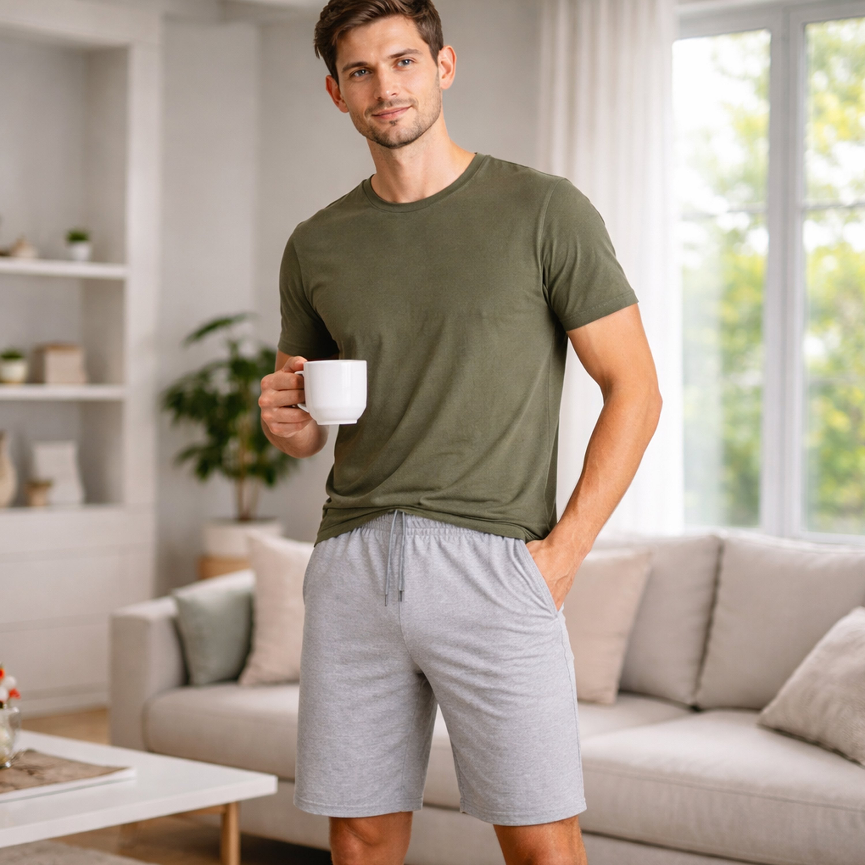10Pk Mens Cotton Blend Lounge Shorts - Gallery 9