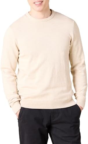 Amazon Essentials Men's Long-Sleeve Crewneck Sweater, 100% Cotton, Big & Tall Options Available, Oatmeal Heather, 3X-Large Big