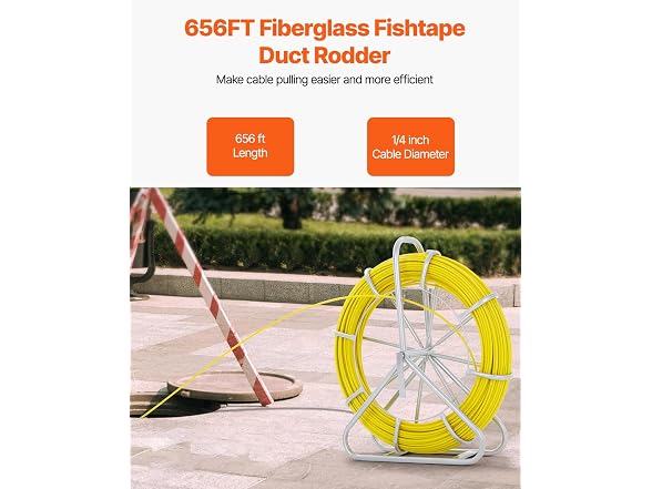 Fish Tape Fiberglass, 656 ft, 1/4 inch, Duct