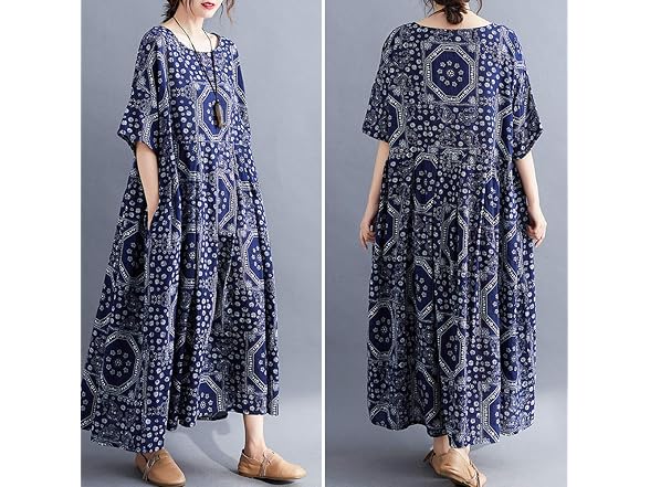 Versear Women (OS) Loose Cotton Linen Dress Dress