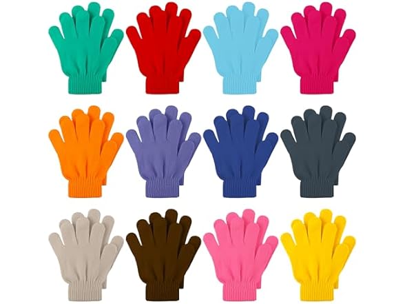 12 Pack Kids Stretchy Winter Gloves
