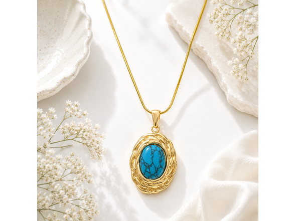18K Gold Plated Pendant with Blue Stone