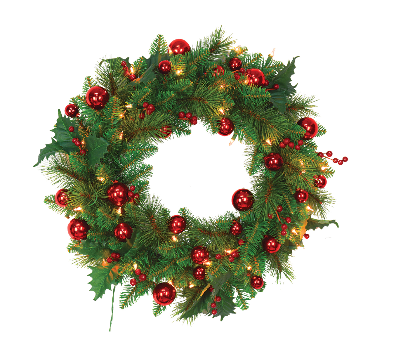 Santa's Workshop, Inc 24 Wreath with Red Balls, 106 Tips - Gallery 2