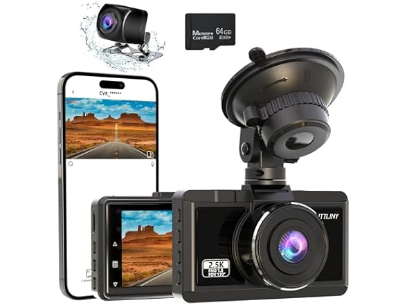 TTLITTLINY Dash Cam Front and Rear 2.5K+1080P FHD WiFi Dual Dash Camera