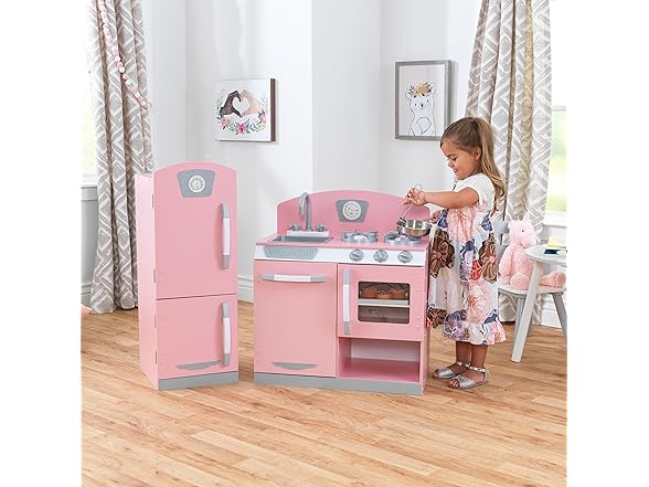 KidKraft Retro Wooden Play Kitchen and Refrigerator Set