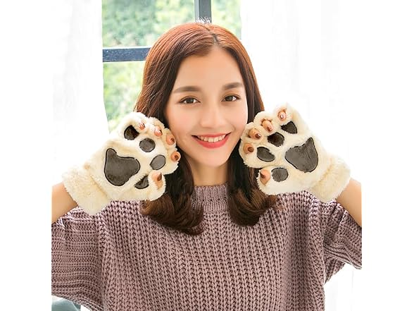 2 Pairs Womens Cat Paw Gloves Winter