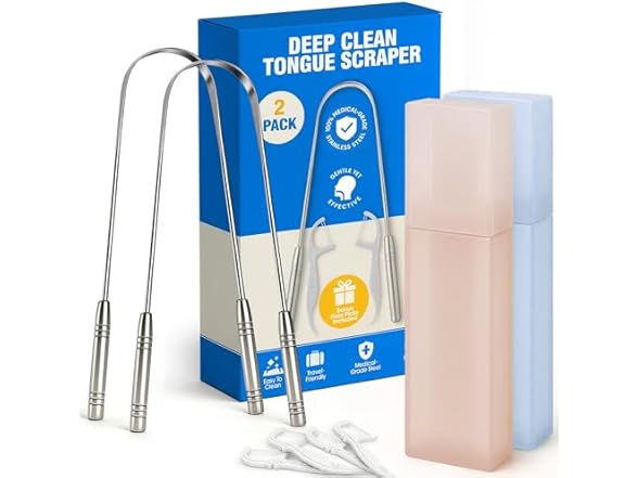 COSMOPLUS Stainless Tongue Scraper Set for Adults