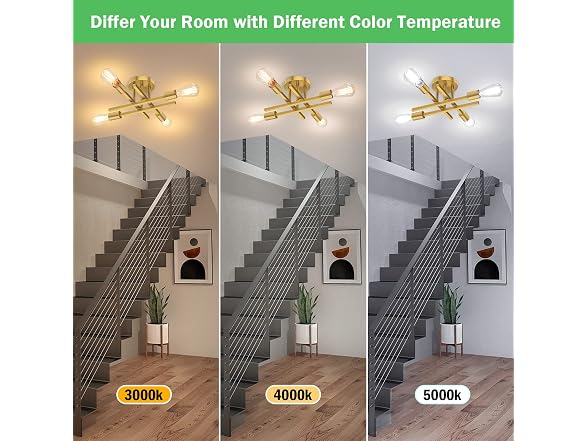 TOBUSA Gold Semi Flush Mount Ceiling Light Fixture