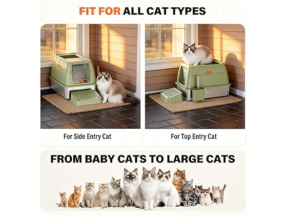 Extra Large Enclosed Stainless Steel Litter Box with lid