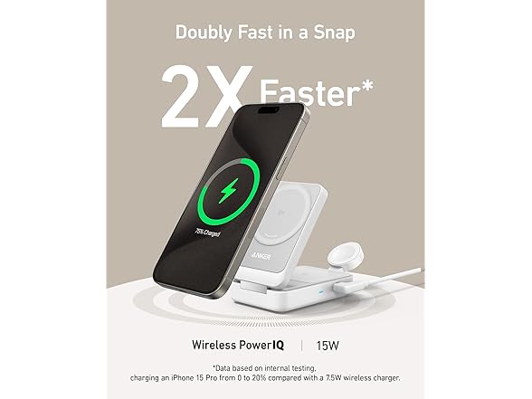 Anker MagSafe 3-in-1 Qi2 15W MagGo Foldable Wireless Charging Station