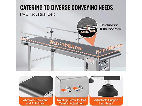 Belt Conveyor Length 59-Inch, PVC Conveyor Belt