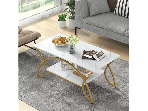 COSTWAY Marble Coffee Table, 2-Tier