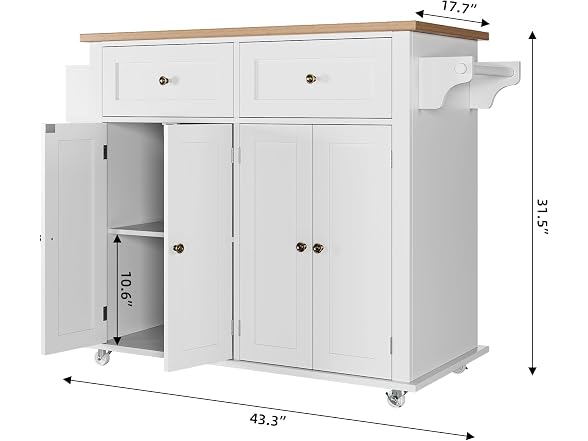 Kitchen Island Cart w/ Drawer, White