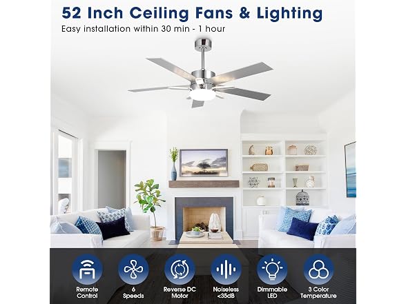 Parrot Uncle 52 Inch Silver Ceiling Fan