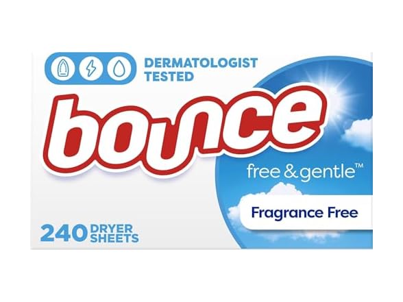 Bounce Free & Gentle Dryer Sheets, Unscented, 240 Count
