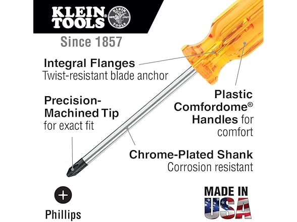 Klein 1/4" Flat Screwdriver, 4"
