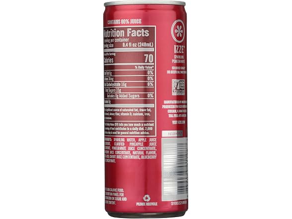 IZZE sparkling Juice, Pomegranate, 8.4 oz can