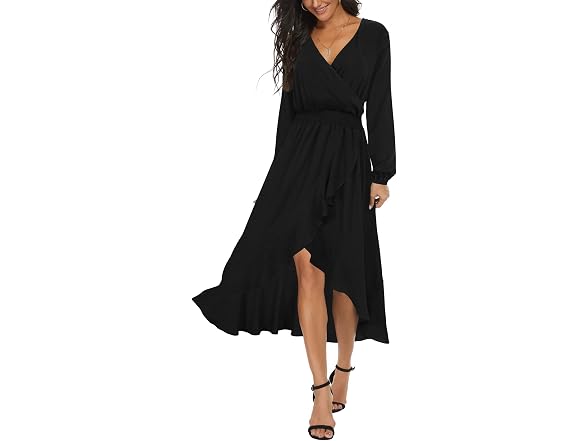 Kormei Women (S) Long Sleeve V Neck Maxi Low Dress