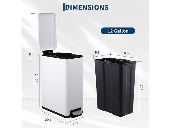 MOVECOM 12 Gal Step-On Trash Can White